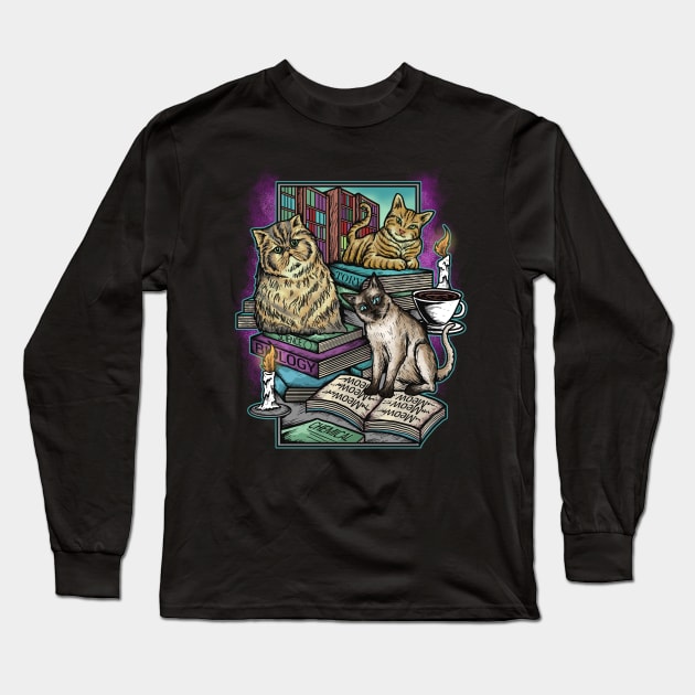 Cats, Books and Coffee Long Sleeve T-Shirt by Lazarino